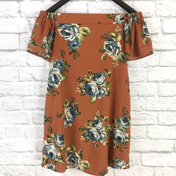 Altar’d State Off The Shoulder Floral Orange Dress - Picture 2 of 6